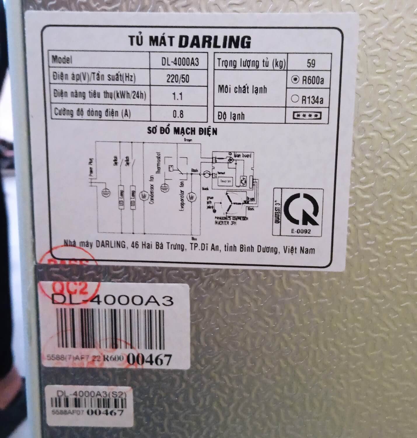 Tủ mát Darling Inverter DL-4000A3