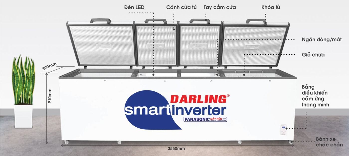 Tủ Đông 4 Cánh Thông Minh Darling Inverter DMF-1779ASI Dung tích 2100L